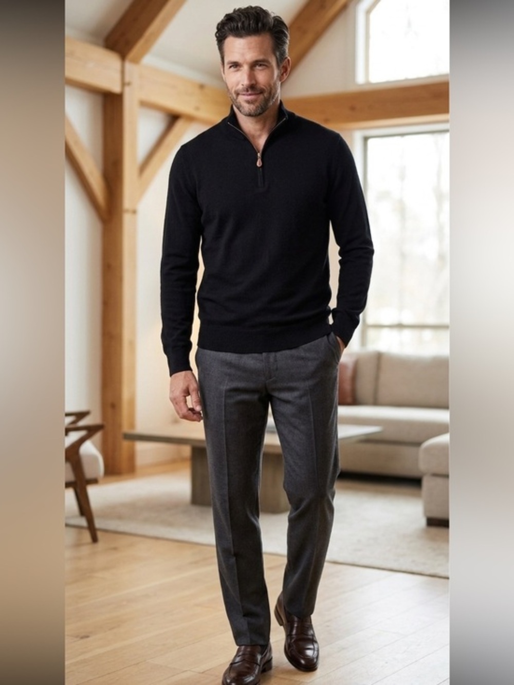 Brooks Brothers Men’s X Large 1/4 Zip 100% Saxxon Black Knit Wool Sweater XL